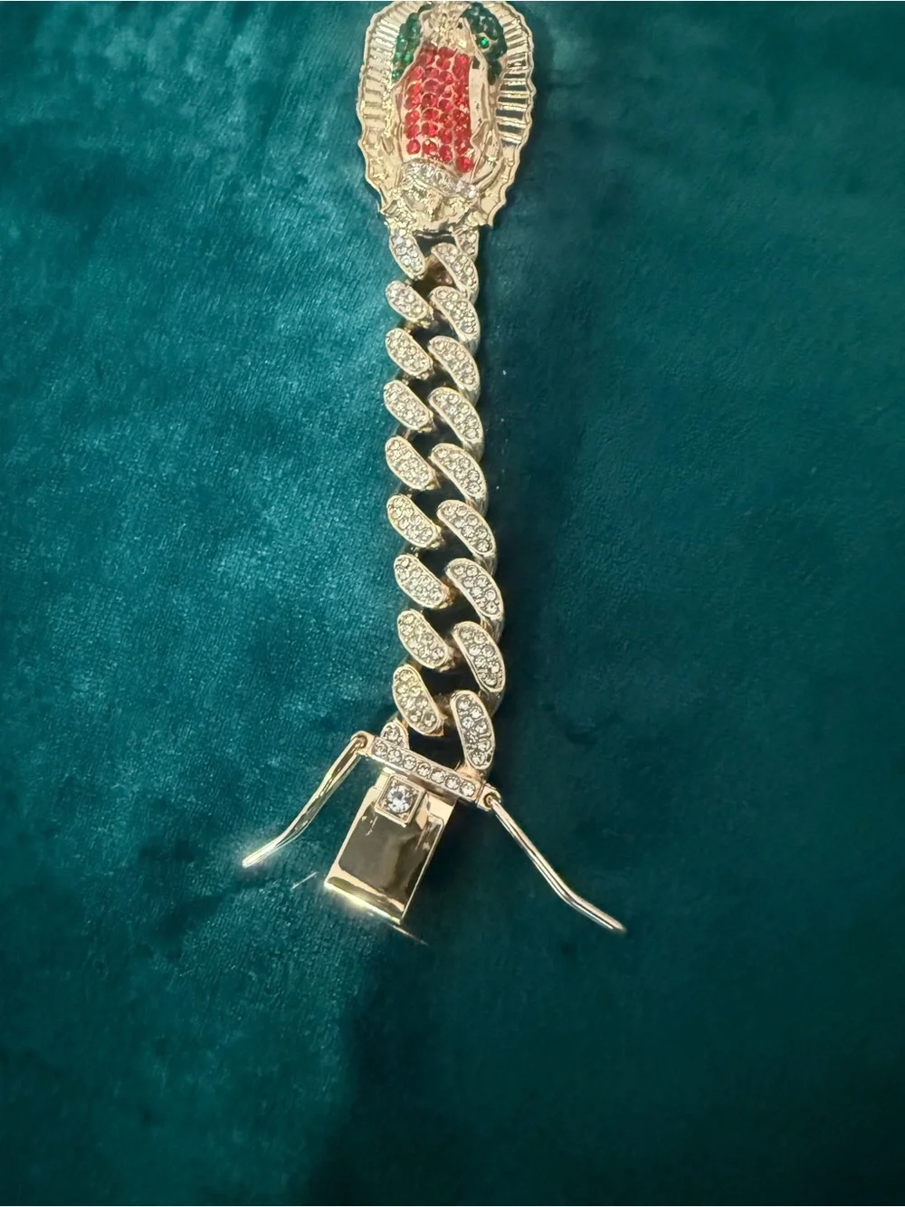 Gold-Tone Red & Green Crystal Chain Bracelet